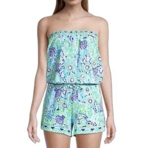 Lilly Pulitzer Rikki Strapless Romper Blue Green SZ XS Ibiza Open Water